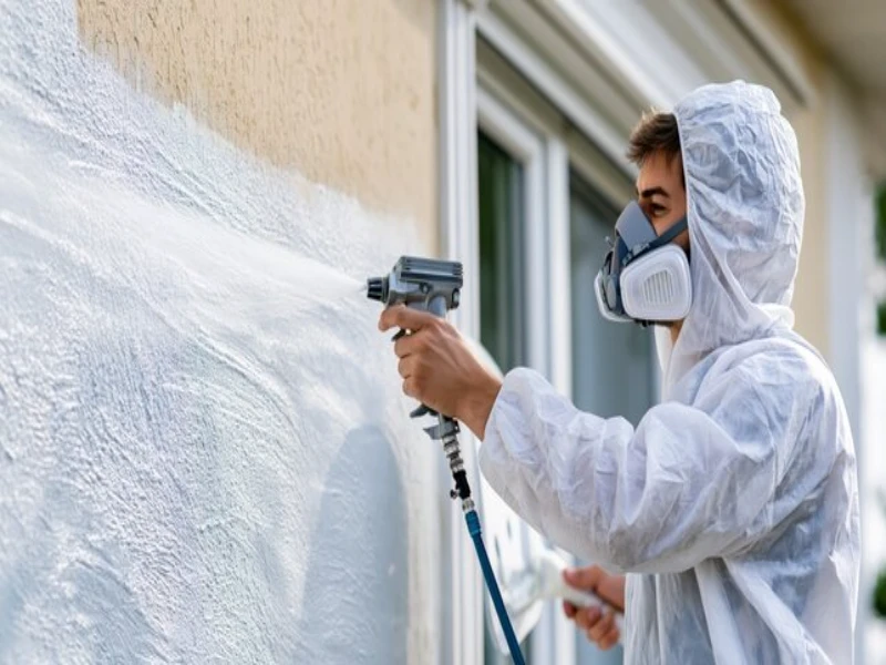 Pintor de fachadas en Albacete, pintando fachada